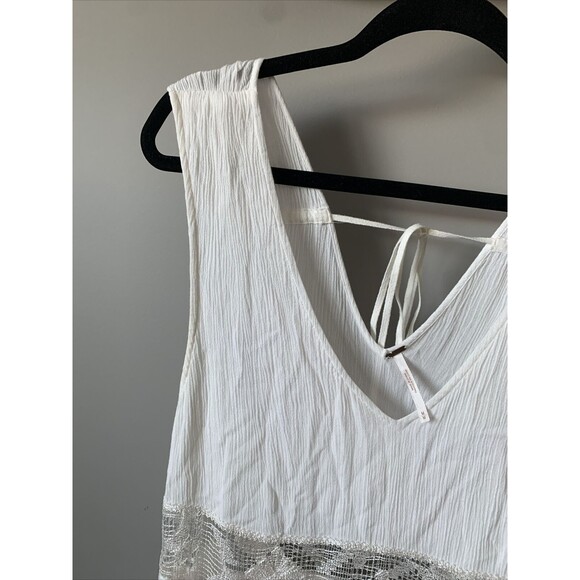 Free People Dress white a-line medium sleeveless tiered back tie crochet waist - Picture 6 of 14